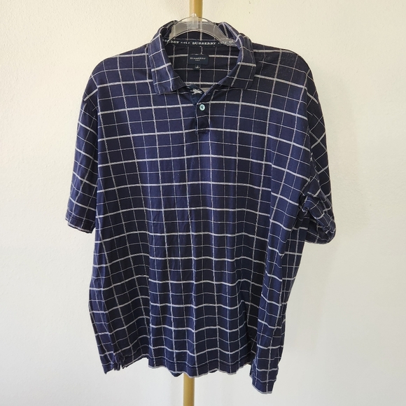 Burberry Golf Polo Shirt Mens Size Large Navy Blue Windowpane - Picture 1 of 7